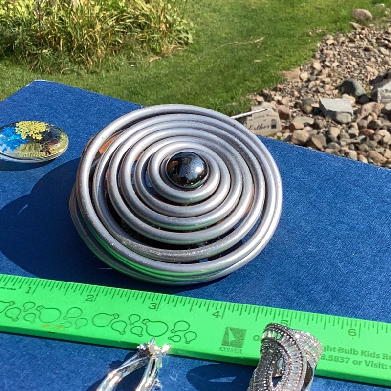 Aluminium Ooak Large Coil Vintage Brooch 4”